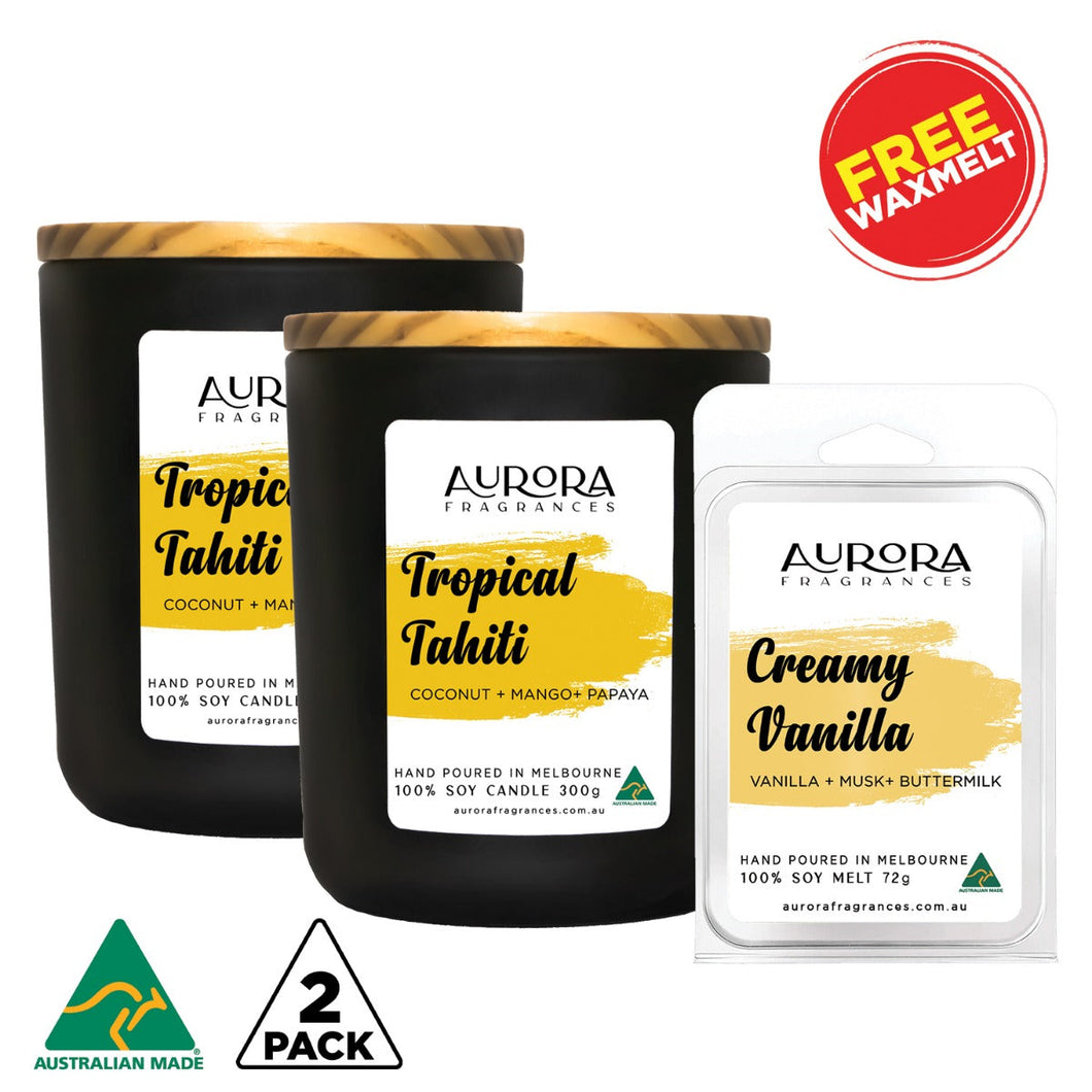 Aurora Tropical Tahiti Scented Soy Candle Australian Made 300g 2 Pack